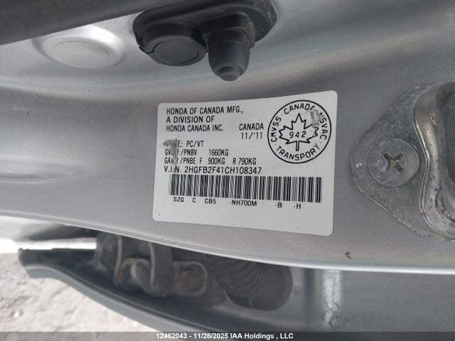 Продаж на аукціоні авто 2012 Honda Civic, vin: 2HGFB2F41CH108347, номер лоту: 12462043