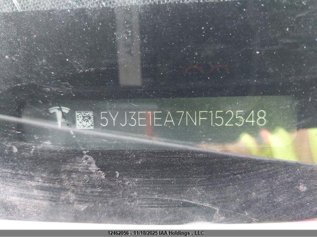2022 Tesla Model 3 Rwd/standard Range მანქანა იყიდება აუქციონზე, vin: 5YJ3E1EA7NF152548, აუქციონის ნომერი: 12462056