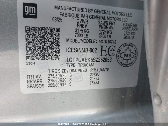 Продажа на аукционе авто 2025 Gmc Sierra 1500 Pro, vin: 1GTPUAEK5SZ252053, номер лота: 12462181