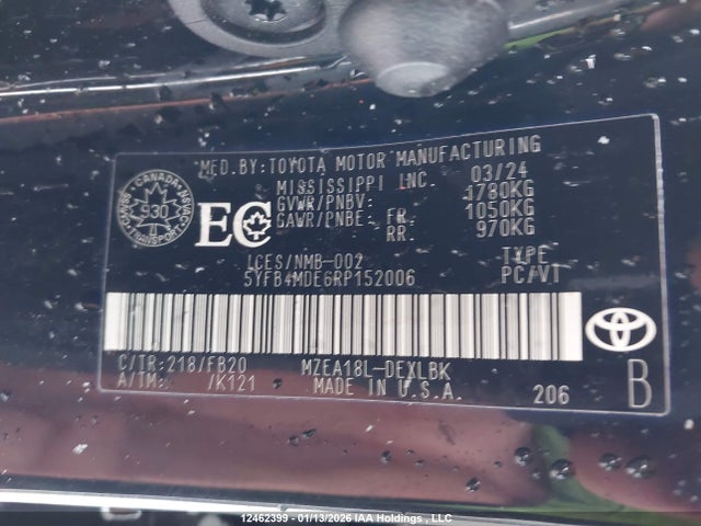 12462399 :رقم المزاد ، 5YFB4MDE6RP152006 vin ، 2024 Toyota Corolla مزاد بيع