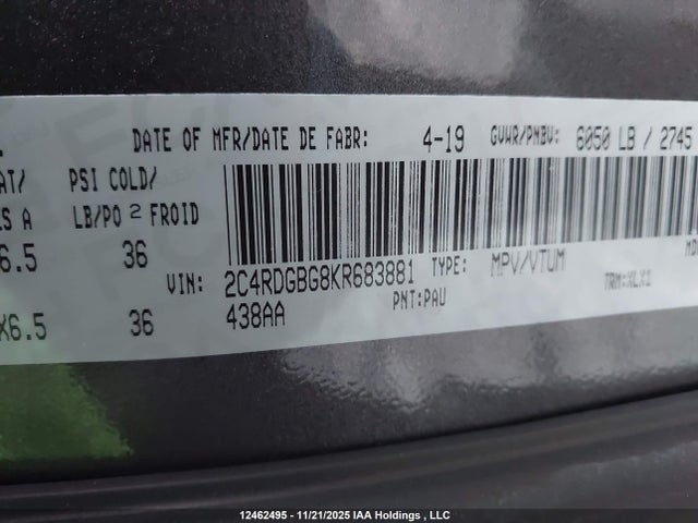 Продаж на аукціоні авто 2019 Dodge Grand Caravan Cvp/sxt, vin: 2C4RDGBG8KR683881, номер лоту: 12462495