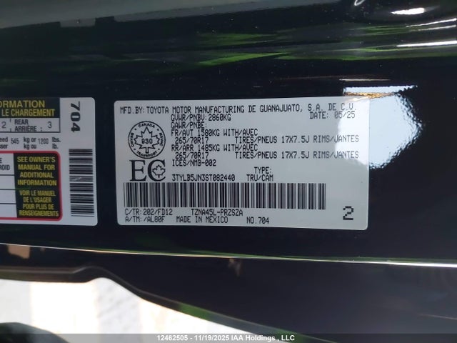 12462505 :رقم المزاد ، 3TYLB5JN3ST082440 vin ، 2025 Toyota Tacoma Double Cab/sr5/trd Sport/trd Off Road/ltd مزاد بيع