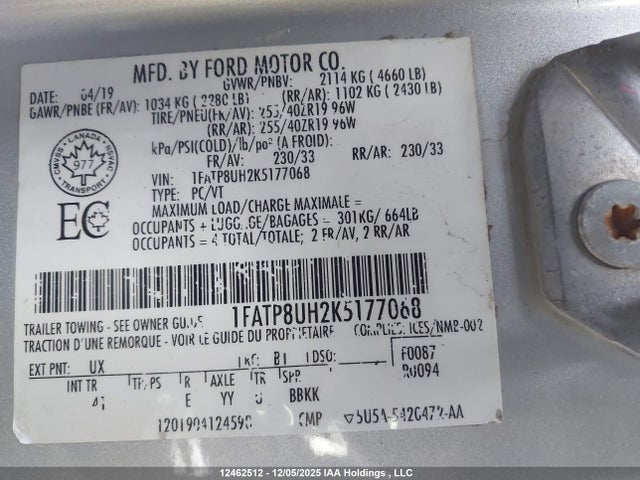 1FATP8UH2K5177068 Ford Mustang