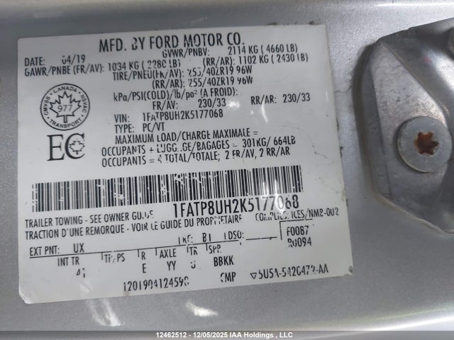 1FATP8UH2K5177068 Ford Mustang