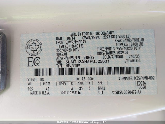 Lincoln MKC 2015 5LMTJ2AH5FUJ25631 Image 9