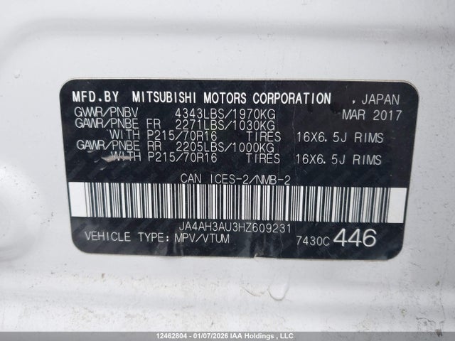JA4AH3AU3HZ609231 Mitsubishi Rvr Es/se