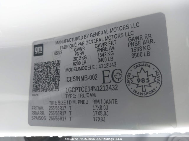 Продаж на аукціоні авто 2022 Chevrolet Colorado, vin: 1GCPTCE14N1213432, номер лоту: 12463072