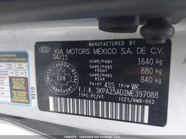 3KPA25AD2ME397088 KIA RIO S