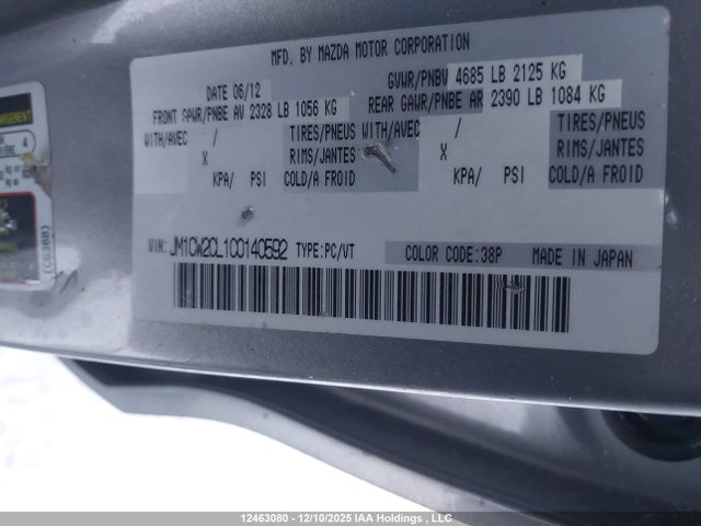 Aukcja sprzedaży 2012 Mazda Mazda5 Gs, vin: JM1CW2CL1C0140592, numer aukcji: 12463080