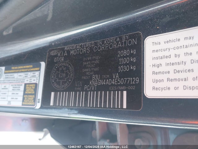 KIA dohc mpi theta ii 2014 KNAGN4AD4E5077129 Image 9