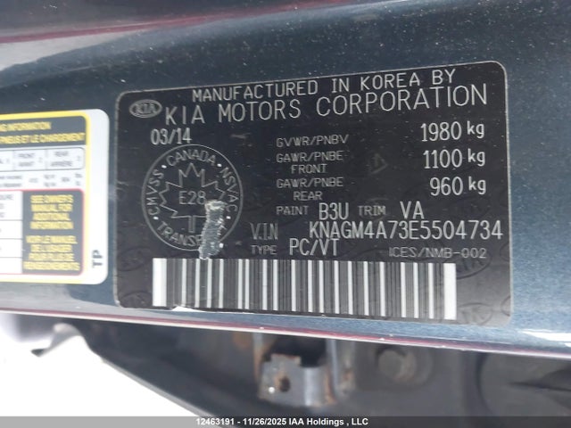 Aukcja sprzedaży 2014 Kia Optima, vin: KNAGM4A73E5504734, numer aukcji: 12463191