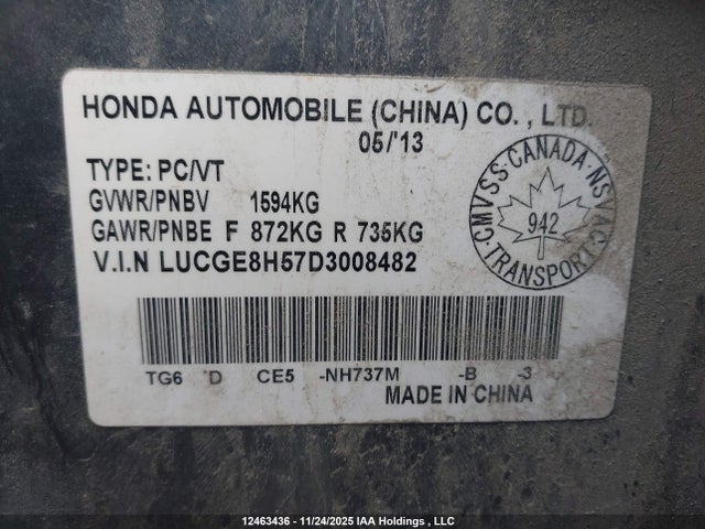 Aukcja sprzedaży 2013 Honda Fit Lx, vin: LUCGE8H57D3008482, numer aukcji: 12463436