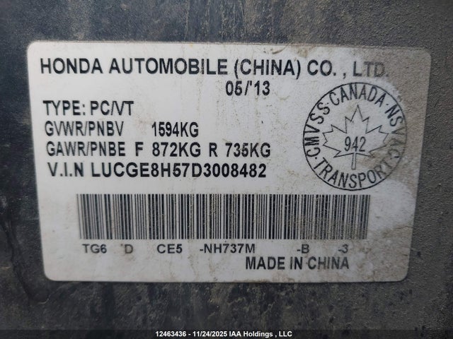 Aukcja sprzedaży 2013 Honda Fit Lx, vin: LUCGE8H57D3008482, numer aukcji: 12463436
