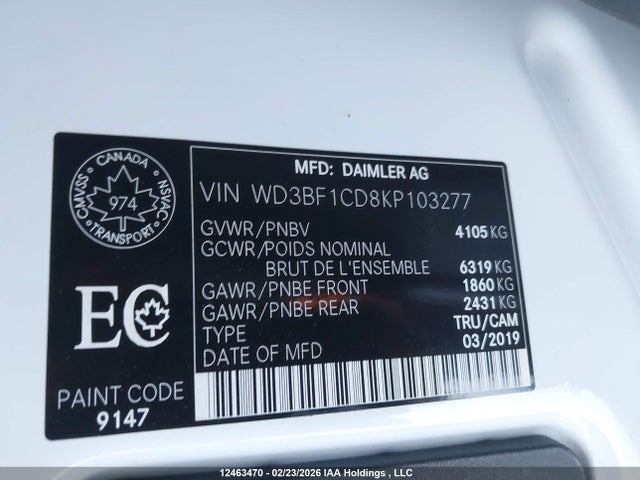 WD3BF1CD8KP103277 Mercedes-Benz Sprinter 2500 High Roof V6