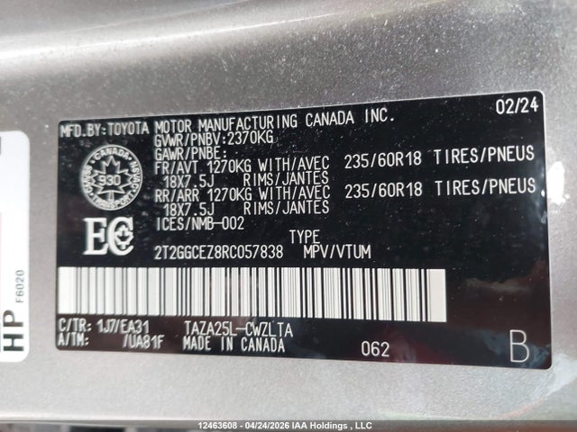 2024 Lexus Nx 350 მანქანა იყიდება აუქციონზე, vin: 2T2GGCEZ8RC057838, აუქციონის ნომერი: 12463608