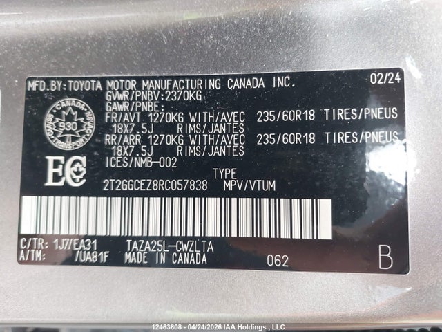 2024 Lexus Nx 350 მანქანა იყიდება აუქციონზე, vin: 2T2GGCEZ8RC057838, აუქციონის ნომერი: 12463608