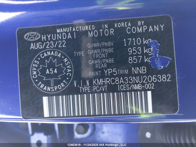 Продажа на аукционе авто 2022 Hyundai Venue, vin: KMHRC8A33NU206382, номер лота: 12463619