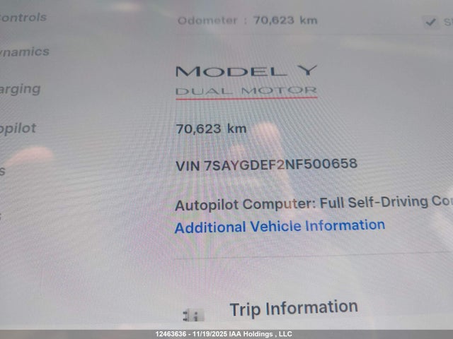 7SAYGDEF2NF500658 Tesla Model Y