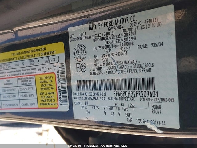3FA6P0H92FR209604 Ford Fusion