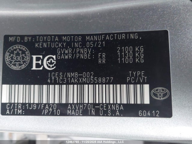 4T1C31AKXMU558877 Toyota Camry Hybrid Le