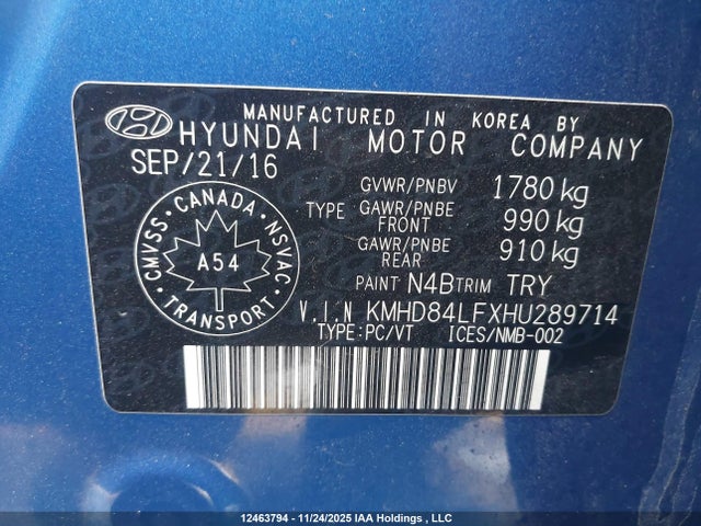 Aukcja sprzedaży 2017 Hyundai Elantra, vin: KMHD84LFXHU289714, numer aukcji: 12463794