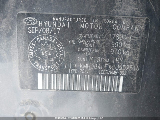 KMHD84LFXJU552516 Hyundai Elantra Sel/value/limited