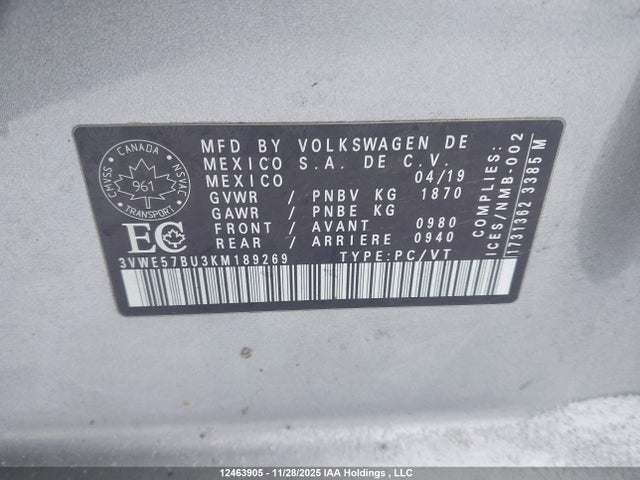 3VWE57BU3KM189269 Volkswagen JETTA SEL