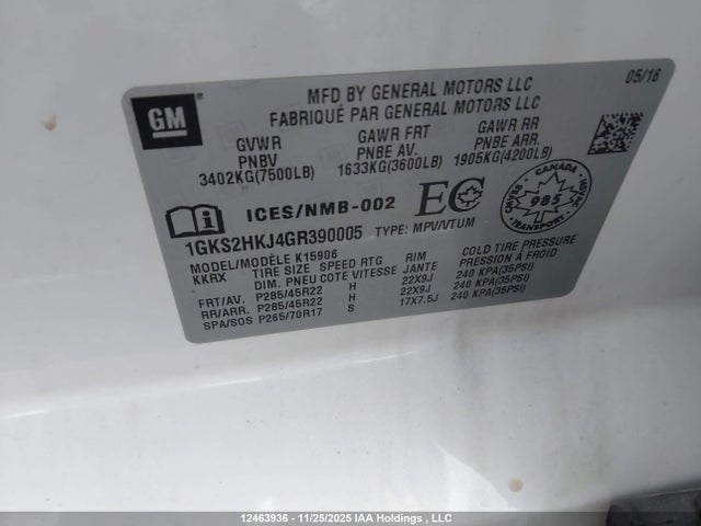 1GKS2HKJ4GR390005 GMC Yukon Xl Denali Denali