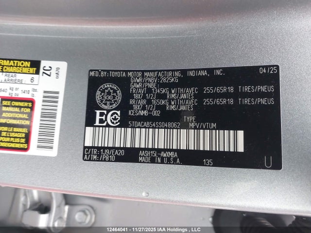 Aukcja sprzedaży 2025 Toyota Grand Highlander Hybrid Xle, vin: 5TDACAB54SS048062, numer aukcji: 12464041