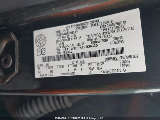 12464086 :رقم المزاد ، 1FTEW1EPXFFB36335 vin ، 2015 Ford F-150 مزاد بيع