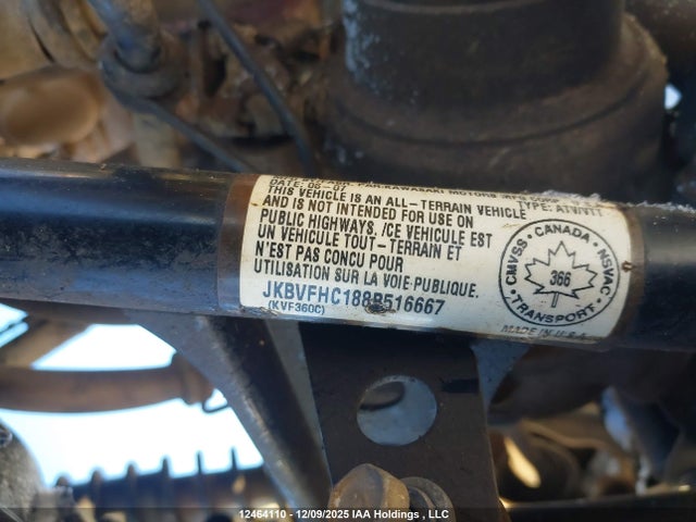 2008 Kawasaki Kvf360 C მანქანა იყიდება აუქციონზე, vin: JKBVFHC188B516667, აუქციონის ნომერი: 12464110