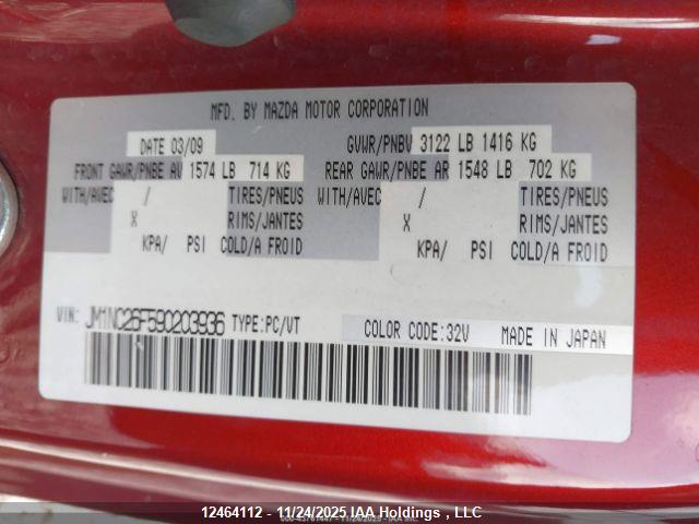 Aukcja sprzedaży 2009 Mazda Mx-5 Gt, vin: JM1NC26F590203936, numer aukcji: 12464112