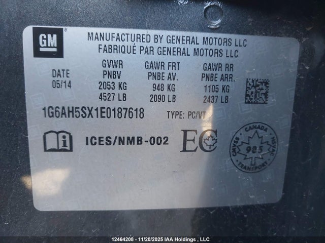 1G6AH5SX1E0187618 Cadillac ltg