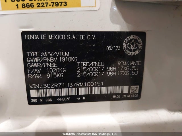 3CZRZ1H37RM100151 Honda Hr-v Lx-b