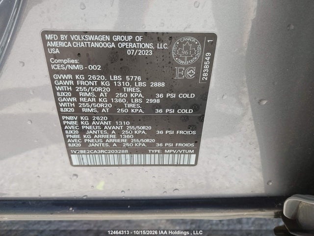 1V2BE2CA3RC203288 Volkswagen Atlas Cross Sport Sel