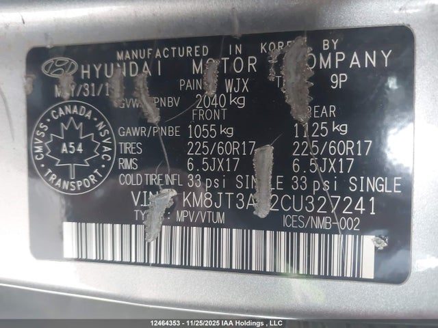 12464353 :رقم المزاد ، KM8JT3AC2CU327241 vin ، 2012 Hyundai Tucson مزاد بيع
