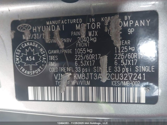 12464353 :رقم المزاد ، KM8JT3AC2CU327241 vin ، 2012 Hyundai Tucson مزاد بيع