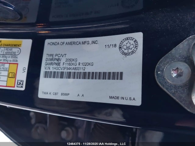Продаж на аукціоні авто 2019 Honda Accord Touring Hybrid, vin: 1HGCV3F94KA800112, номер лоту: 12464375