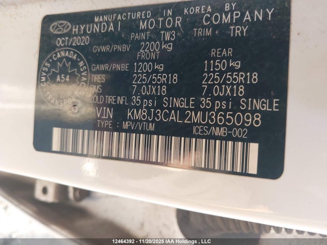 Продажа на аукционе авто 2021 Hyundai Tucson Limited/sel/sport/ultimate/value, vin: KM8J3CAL2MU365098, номер лота: 12464392