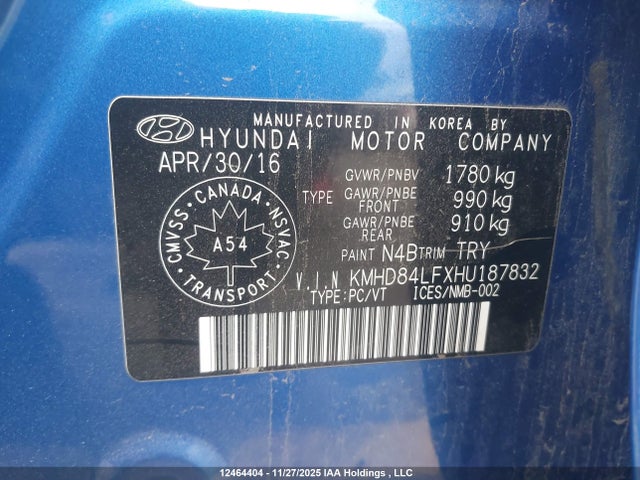 KMHD84LFXHU187832 Hyundai Elantra