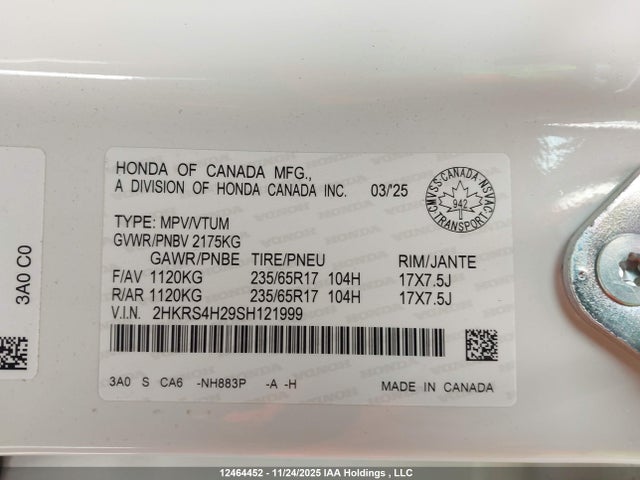 2HKRS4H29SH121999 Honda CR-V