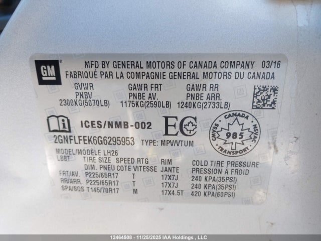 2GNFLFEK6G6295953 Chevrolet lea - e85 max, aluminum