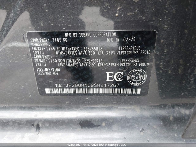 JF2GUHNC9SH247267 Subaru Crosstrek Limited