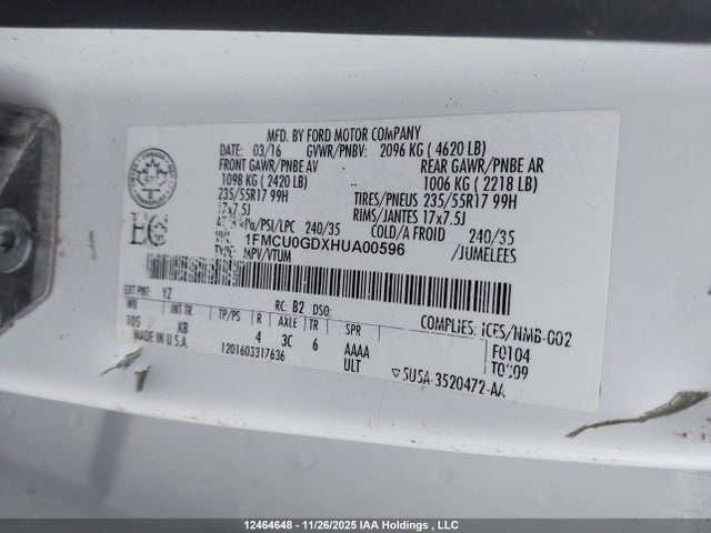 1FMCU0GDXHUA00596 Ford ESCAPE SE