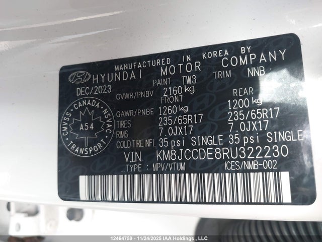 Продаж на аукціоні авто 2024 Hyundai Tucson Sel, vin: KM8JCCDE8RU322230, номер лоту: 12464759