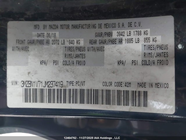 3MZBN1V71JM237419 Mazda MAZDA3