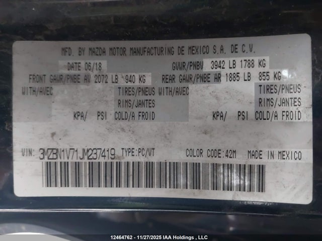 3MZBN1V71JM237419 Mazda MAZDA3