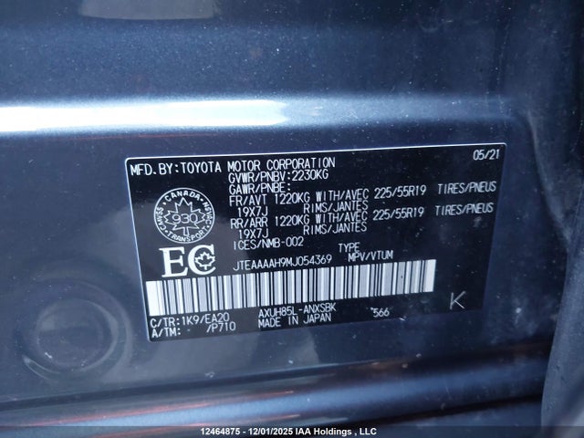 JTEAAAAH9MJ054369 Toyota Venza Le/xle/limited