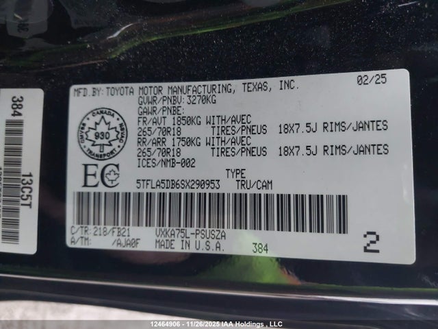 Toyota Tundra Sr 4x4 2025 5TFLA5DB6SX290953 Image 9