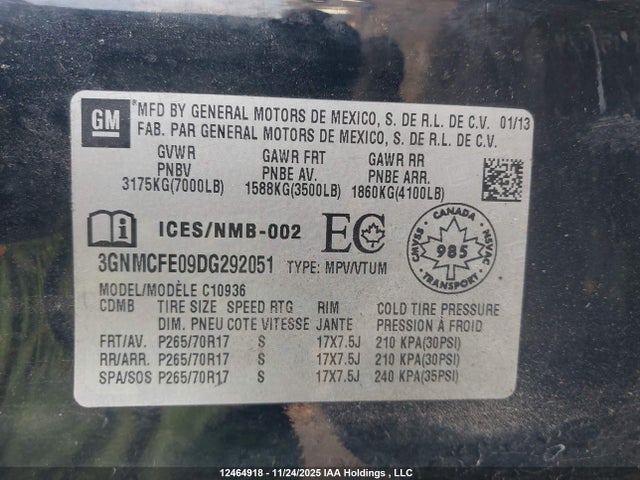 Aukcja sprzedaży 2013 Chevrolet Avalanche Lt, vin: 3GNMCFE09DG292051, numer aukcji: 12464918